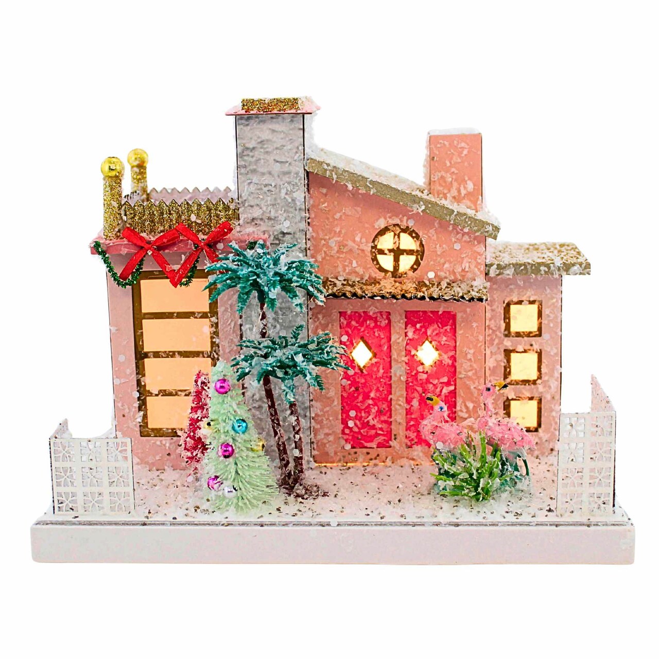 Cody Foster 7.0 Inch Pink Palm Spring House Christmas Putz House , Christmas Decor Mid Century Modern